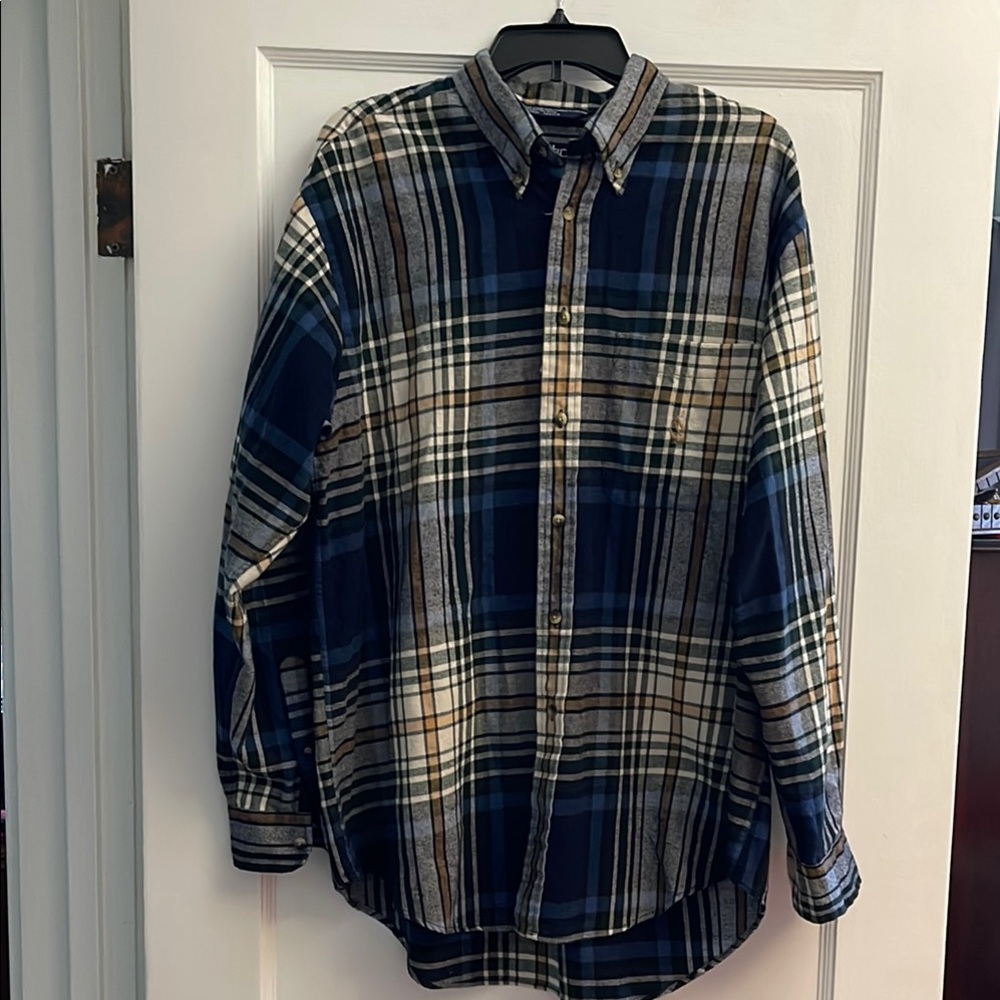 Nautica Men's Blue Plaid Flannel Shirt Size Large